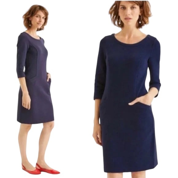 BODEN Jasmine Ottoman Ponte Long Sleeve Dress in navy - Picture 2 of 12